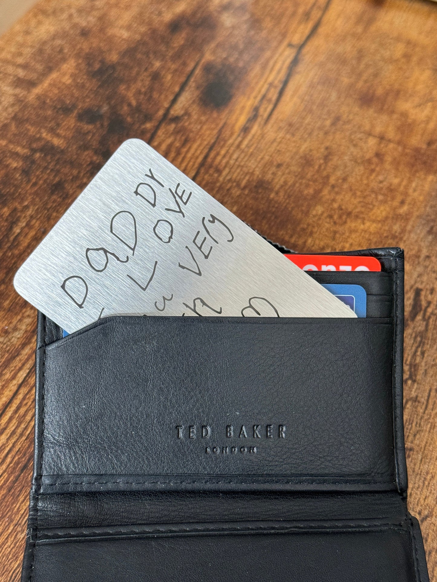 Personalised Handwriting Engraved Wallet Card with a Little Heart Shaped Keychain - Stainless Steel Gift